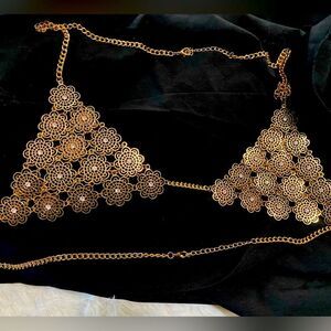 Gold flowered body jewelry bralette NWOT